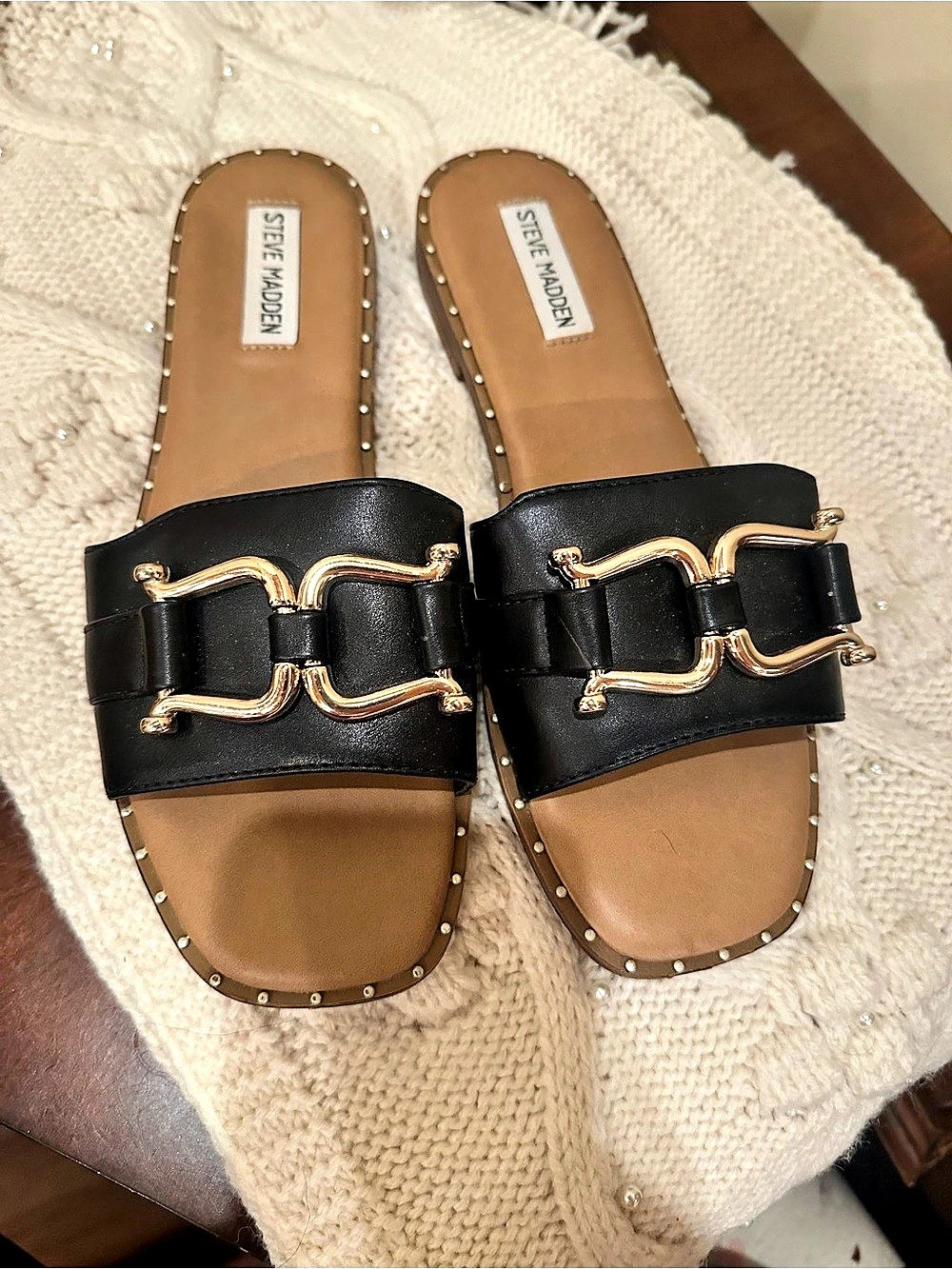 Steve Madden Alita Slide Sandal Slide Sandals Black & Gold US 9